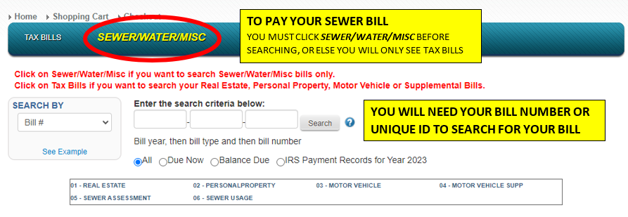 Sewer payment info